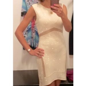 Bebe Mesh Cutout Studded Dress Cream XXS